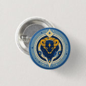 Goldenes Stier-Symbol auf blauem Kreis Button (Vorne & Hinten)