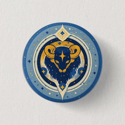 Goldenes Stier-Symbol auf blauem Kreis Button (Vorderseite)