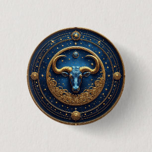 Goldenes Stier-Symbol auf blauem Kreis Button