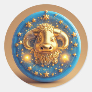 Goldenes Stier-Symbol auf blauem Kreis Runder Aufkleber