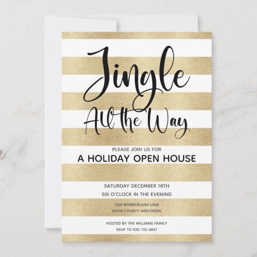 Goldenes Stripe Jingle Einladung (Vorderseite)