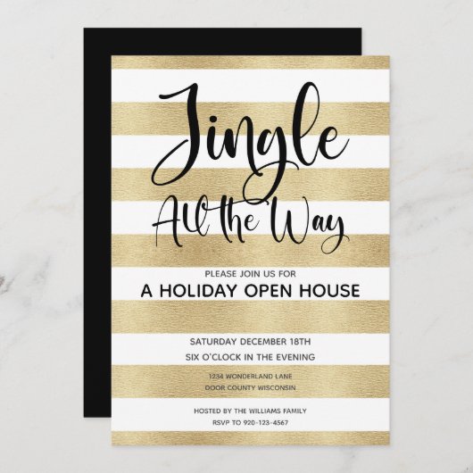 Goldenes Stripe Jingle Einladung (Vorne/Hinten)