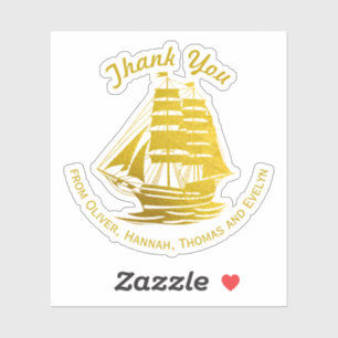Goldenes Tall Ship Boot Segeln Schifffahrt Danke Aufkleber
