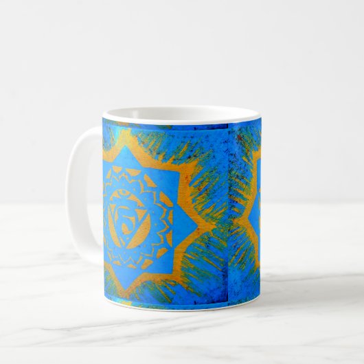 goldenes Tantrylesymbol auf blau Kaffeetasse (Vorderseite Links)