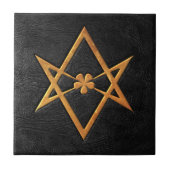 Goldenes Thelemic Unicursal Hexagram-Schwarz-Leder Fliese (Vorderseite)