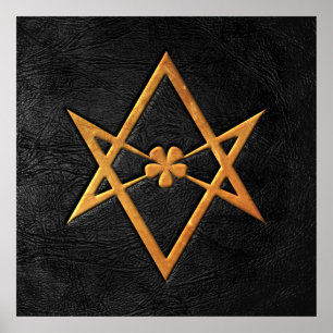 Goldenes Thelemic Unicursal Hexagram-Schwarz-Leder Poster