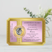 Goldenes Ticket - Rosa und Goldmasquerade Party Einladung (Stehend Vorderseite)