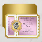 Goldenes Ticket - Rosa und Goldmasquerade Party Einladung (Vorne/Hinten)