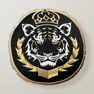 Goldenes Tiger-Wappen-Emblem Rundes Kissen