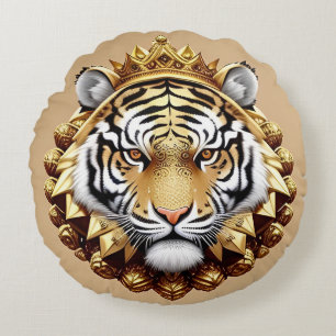 Goldenes Tiger-Wappen-Emblem Rundes Kissen