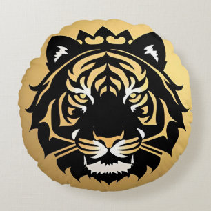 Goldenes Tiger-Wappen-Emblem Rundes Kissen
