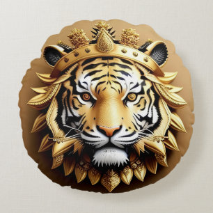 Goldenes Tiger-Wappen-Emblem Rundes Kissen