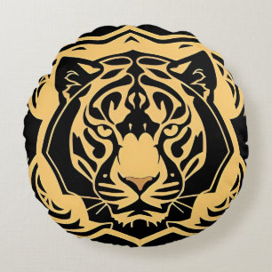 Goldenes Tiger-Wappen-Emblem Rundes Kissen