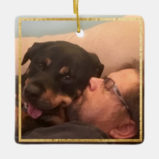 Goldenes Trimm auf dem Dog Memorial Square Zwei Fo Keramikornament (Vorderseite)
