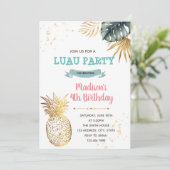 Goldenes Tropenluau Geburtstagsthema Einladung (Stehend Vorderseite)
