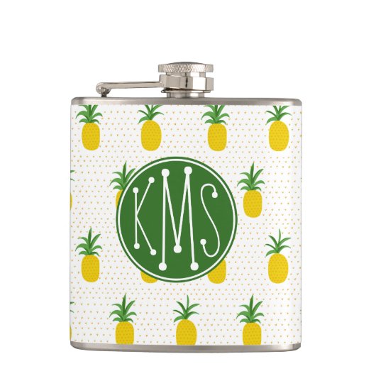 Goldenes tropisches Monogramm der Ananas-| Flachmann (Vorderseite)