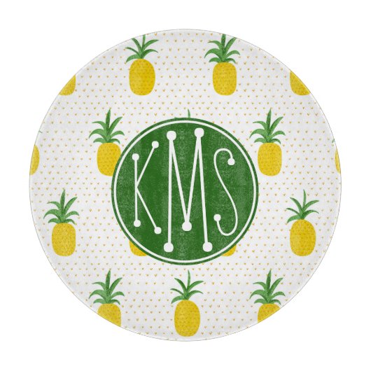 Goldenes tropisches Monogramm der Ananas-| Schneidebrett (Vorderseite)