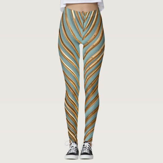 Goldenes tropisches Palmmuster Leggings (Vorderseite)