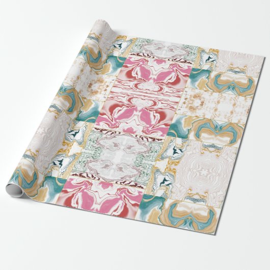 Goldenes und blaues Marmormuster Geschenkpapier (Ungerollt)