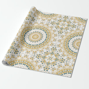 Goldenes und grünes geometrisches Mandala-Muster Geschenkpapier