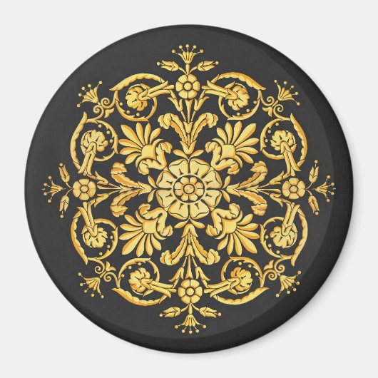 Goldenes und schwarzes Blumenmuster Magnet (Vorne)