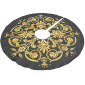Goldenes und schwarzes Blumenmuster Polyester Weihnachtsbaumdecke (Schrägansicht)