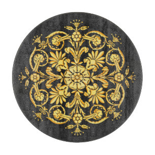 Goldenes und schwarzes Blumenmuster Schneidebrett