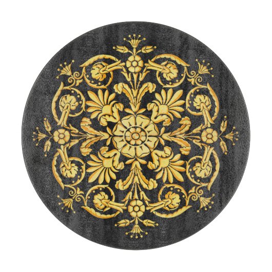 Goldenes und schwarzes Blumenmuster Schneidebrett (Vorderseite)