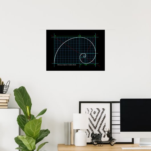 Goldenes Verhältnis, Fibonacci Spiral, FarbZeichn Poster (Heimbüro)