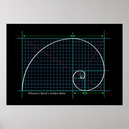 Goldenes Verhältnis, Fibonacci Spiral, FarbZeichn Poster (Vorne)