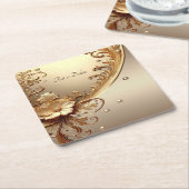 Goldenes verziertes Blumenpapier- Untersetzer (angewinkelt)