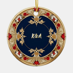 Goldenes verziertes florales Kreisdesign Keramik Ornament