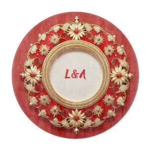 Goldenes verziertes florales Kreisdesign Schneidebrett