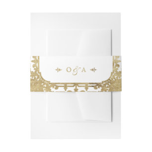 Goldenes verziertes Oldtimer-Hochzeitsmonogramm Einladungsbanderole