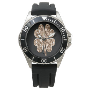 Goldenes vierblättriges Kleeblatt elegantes Armbanduhr