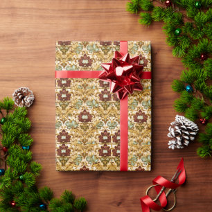 Goldenes viktorianisches florales Damast mit Salbe Geschenkpapier