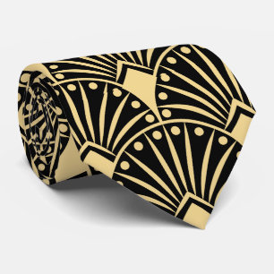 Goldenes Vintage-Art-Deco-Muster auf Dunkelgrau Krawatte
