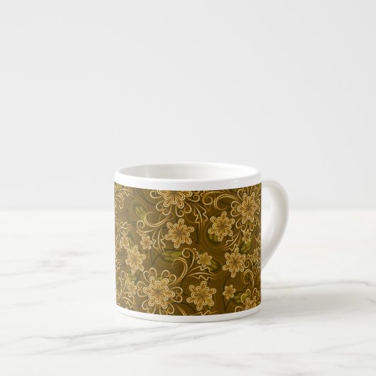Goldenes Vintages Blumenmuster Espressotasse (Vorderseite Rechts)