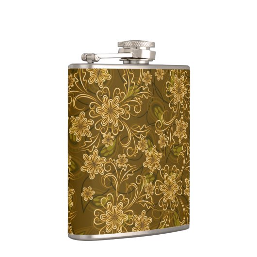 Goldenes Vintages Blumenmuster Flachmann (Rechts)