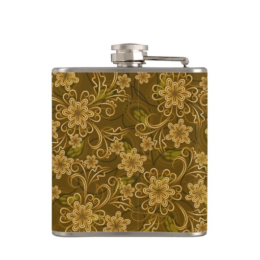Goldenes Vintages Blumenmuster Flachmann (Rückseite)