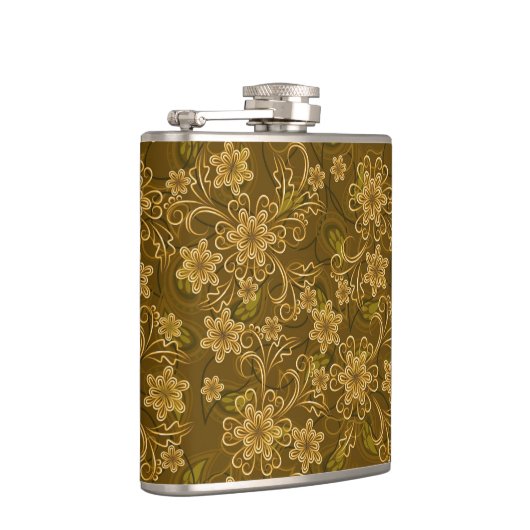 Goldenes Vintages Blumenmuster Flachmann (Rechts)