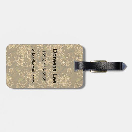 Goldenes Vintages Blumenmuster Gepäckanhänger (Rückseite horizontal)