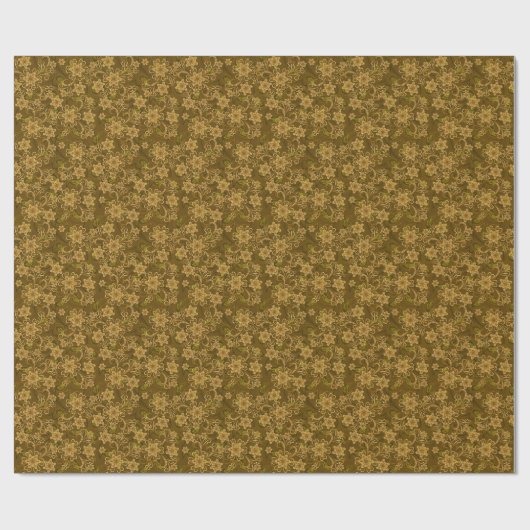 Goldenes Vintages Blumenmuster Geschenkpapier (Flach)