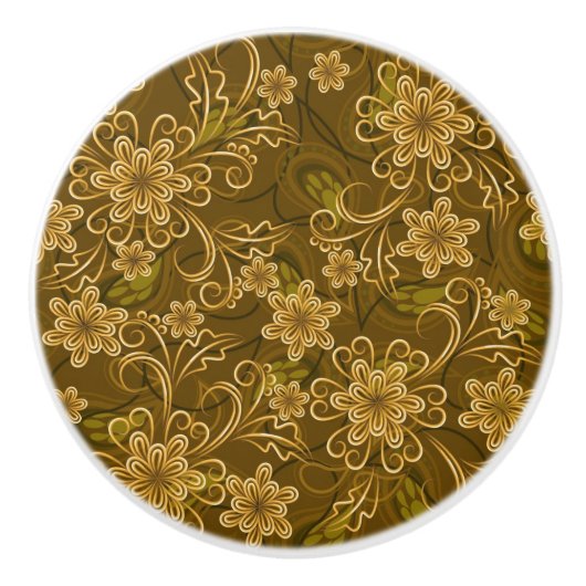 Goldenes Vintages Blumenmuster Keramikknauf (Vorderseite)