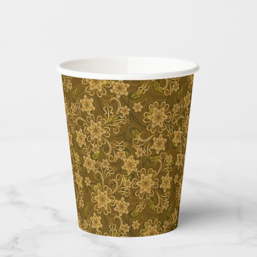 Goldenes Vintages Blumenmuster Pappbecher (Links)