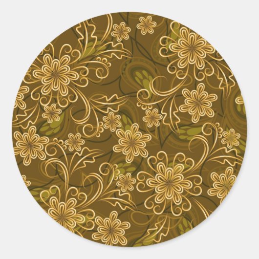 Goldenes Vintages Blumenmuster Runder Aufkleber (Vorderseite)
