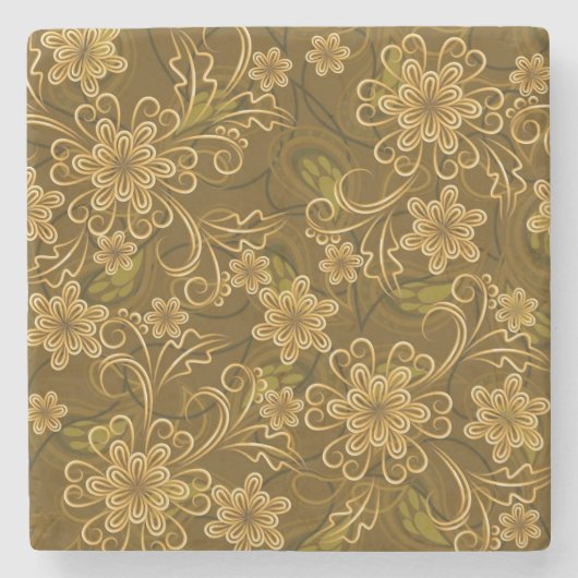Goldenes Vintages Blumenmuster Steinuntersetzer (Vorderseite)