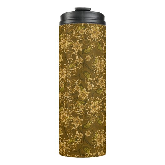 Goldenes Vintages Blumenmuster Thermosbecher (Vorderseite)