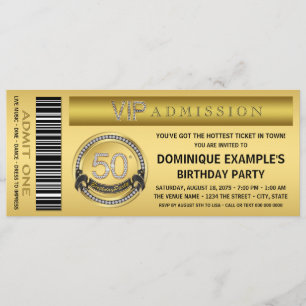 Goldenes VIP-Ticket zur 50. Geburtstagsfeier Einladung