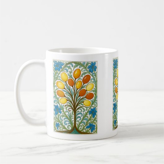 Goldenes Volkskunstbaum-Kachel Kaffeetasse (Links)